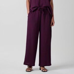 EILEEN FISHER Organic Cotton Lofty Gauze Wide-Leg Pant, Blackberry, PM